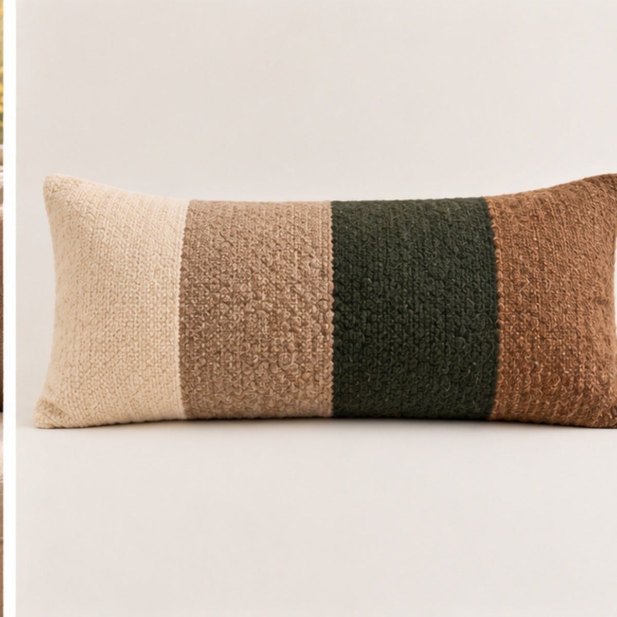 Wool Colourblock Lumbar Pillow, 23" × 11"