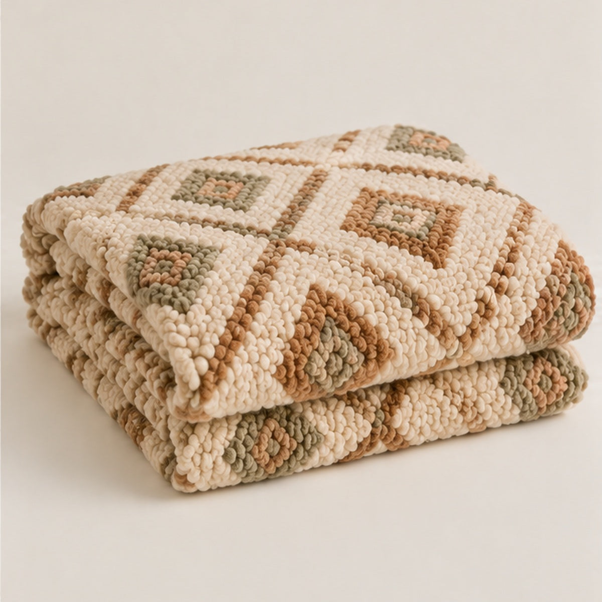 Diamond Pattern Wool Throw Blanket – Natural Cream, 51" × 67"