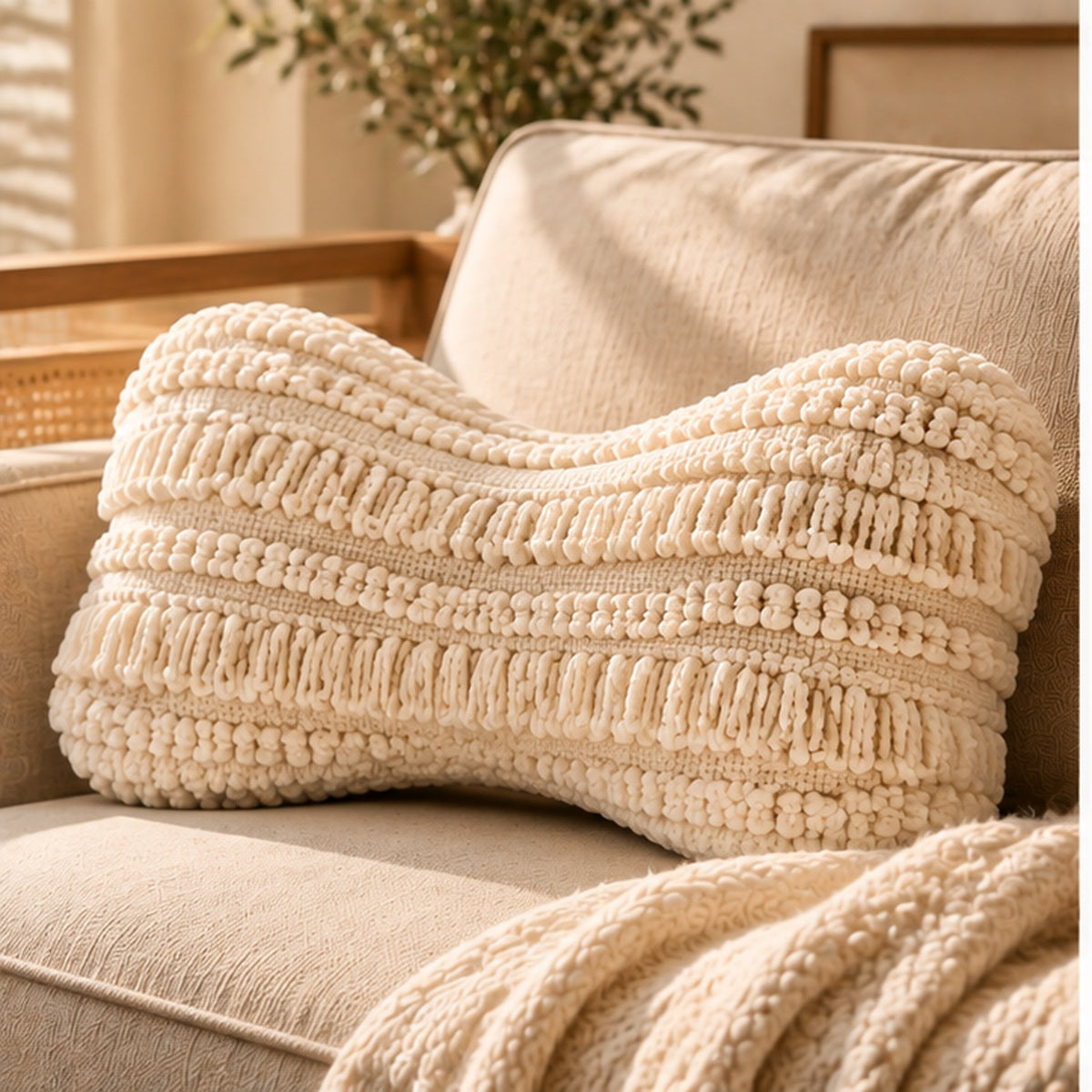 Contoured Looped Wool Neck Support Pillow – Natural Cream