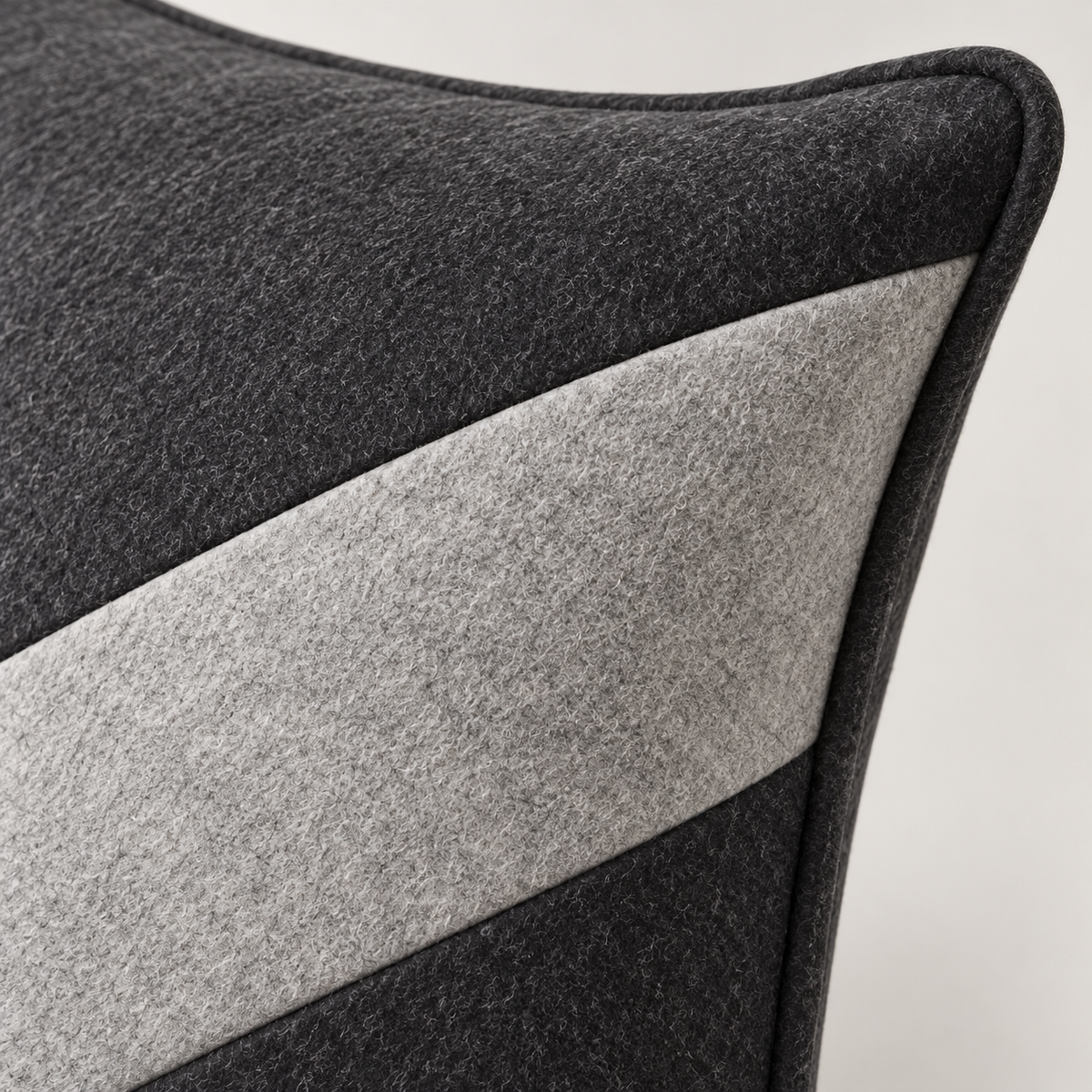 Modern Diagonal Colorblock Wool Throw Pillow – Charcoal & Light Grey, 25" × 25"