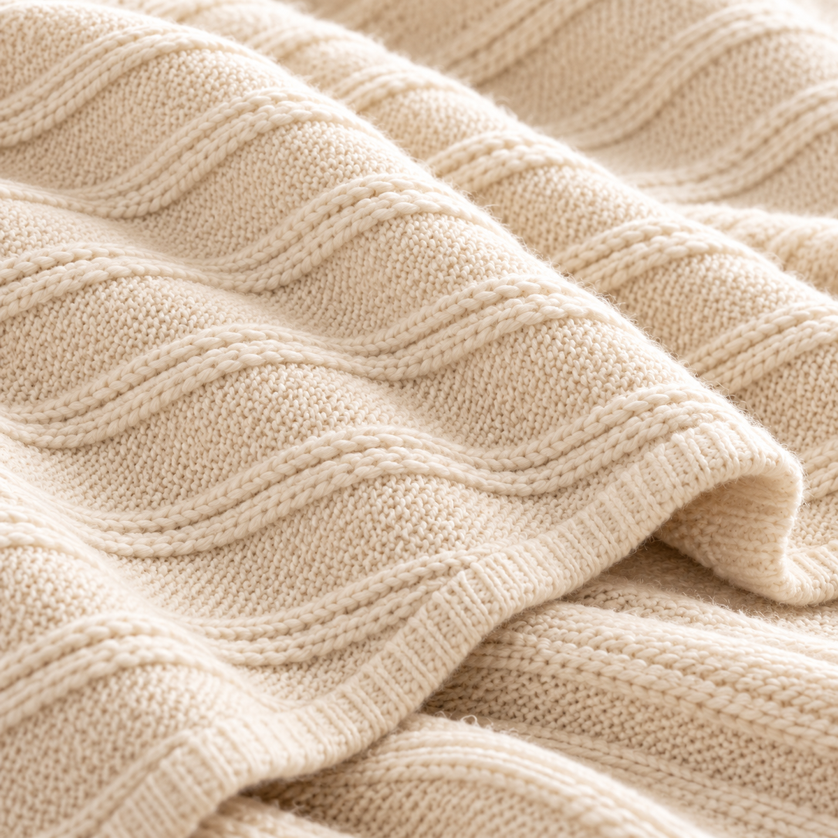 Cord Stripe Wool Throw Blanket – Natural Cream, 51" × 67"