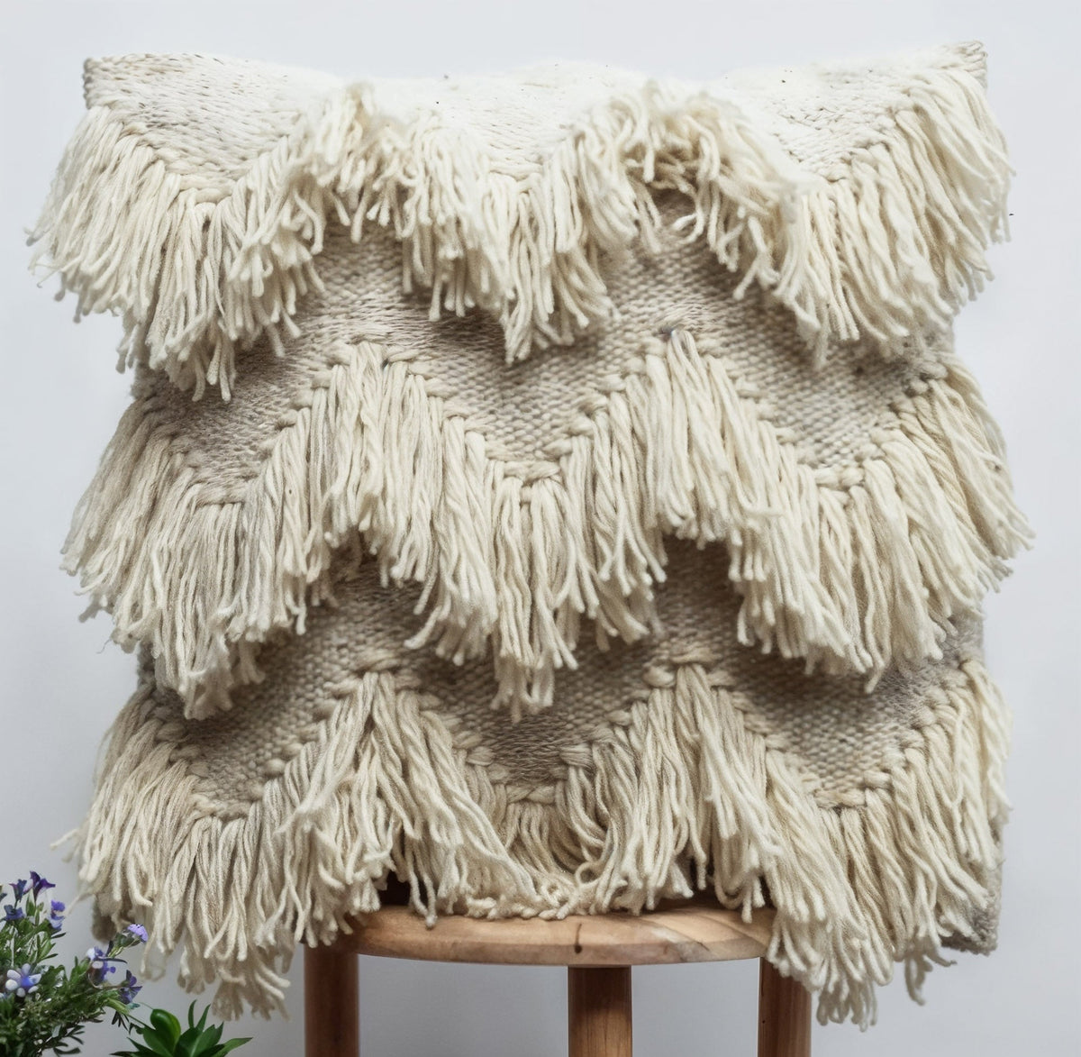 Fringe Wool Throw Pillow, 20" x 20"