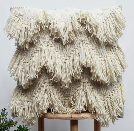 Fringe Wool Throw Pillow, 20" x 20"