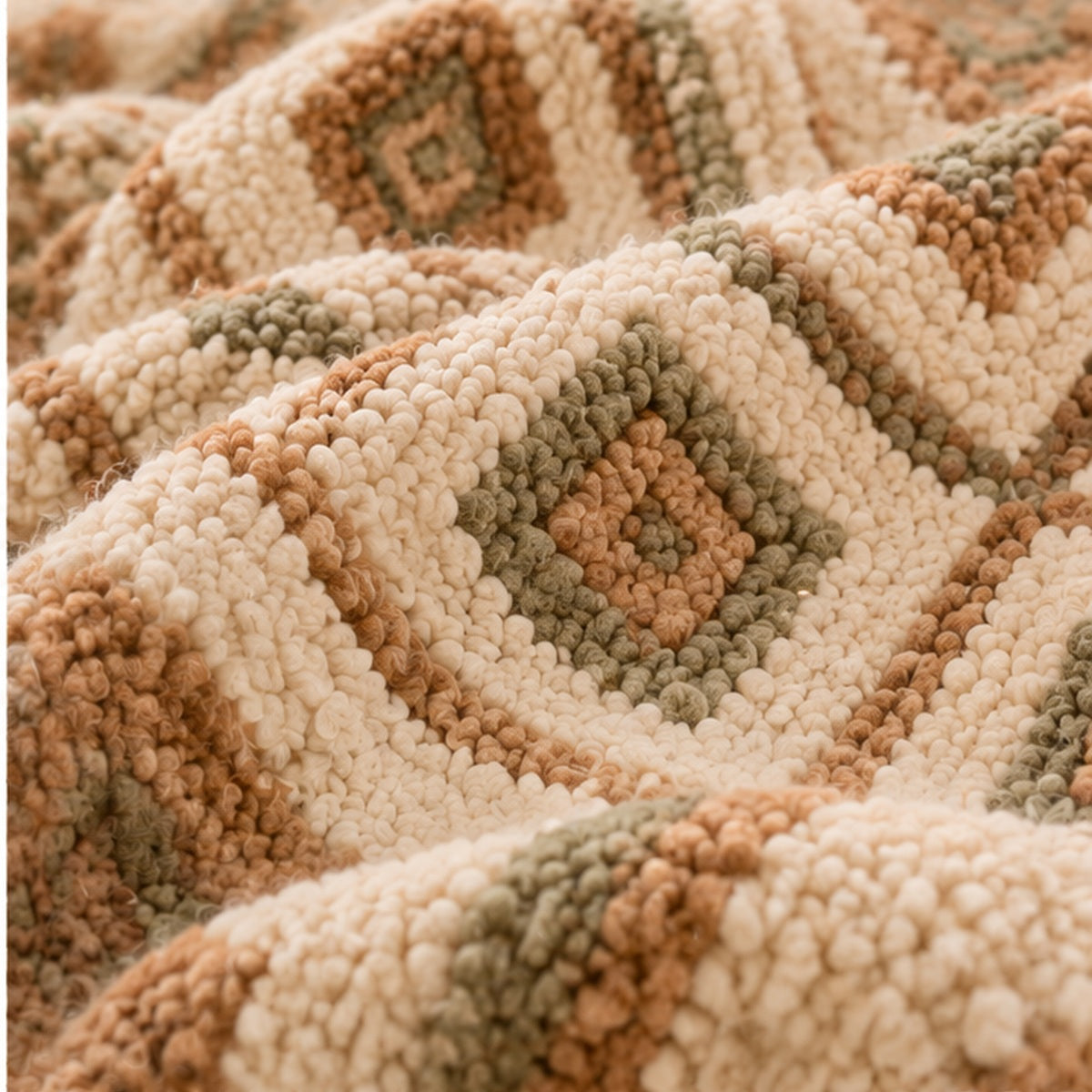 Diamond Pattern Wool Throw Blanket – Natural Cream, 51" × 67"